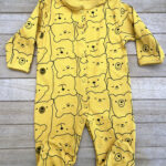 Ayıcıklı Bebek Tulum Çıtçıtlı %100Pamuk 9 Ay-Sarı