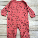 Ayıcıklı Bebek Tulum Çıtçıtlı %100Pamuk 9 Ay-Kırmızı