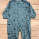 Ayıcıklı Bebek Tulum Çıtçıtlı %100Pamuk 9 Ay-Yeşil