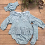 Kız Bebek Fistolu 3 Parça Romper Çoraplı Bandanalı Yenidoğan Tulum Body - Mint