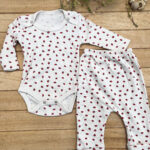 Kız Bebek 2’li Takım Çilek Baskılı Uzun Kollu Fitilli Kaşkorse Çıtçıtlı Body