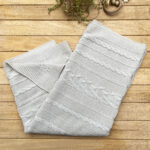 Triko Tek Kat Bebek Battaniye Bej 90x100 Cm-Saç Örgü Zincir Desenli