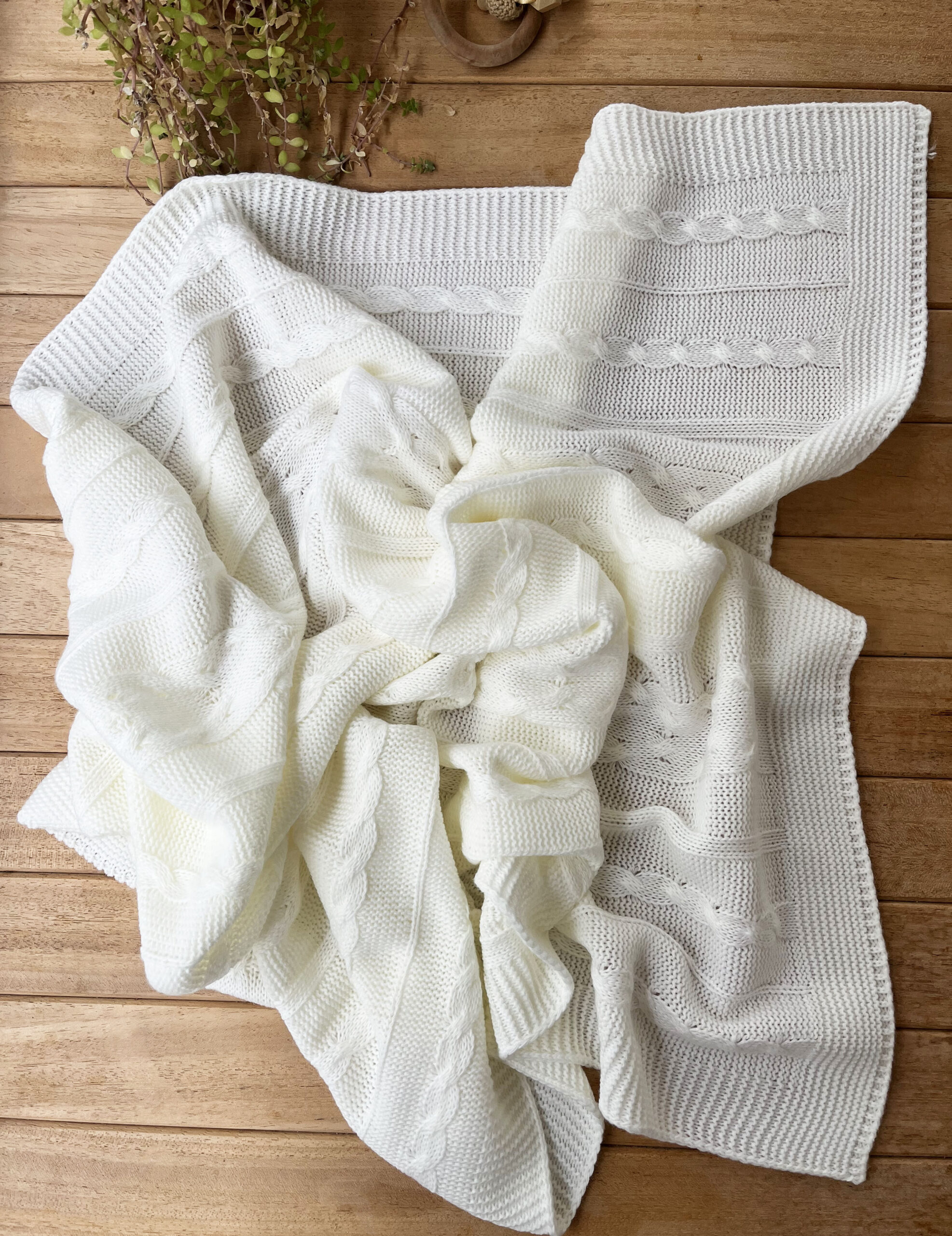 MK1T985Ç01000-1 Triko Tek Kat Bebek Battaniye Krem 90×100 Cm-Zincir Desenli - Görsel 1