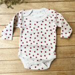 %100 Pamuk Ribana Dokulu Uzun Kollu Fitilli Kalp Desenli Çıtçıtlı Body  