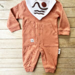 Güneş Nakışlı Turuncu Bebek Tulum Çıtçıtlı %100Pamuk 1-3-6Ay