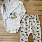 Erkek Bebek 2’li Takım Hayvanlar Alemi Baskılı Uzun Kollu Fitilli Kaşkorse Çıtçıtlı Body