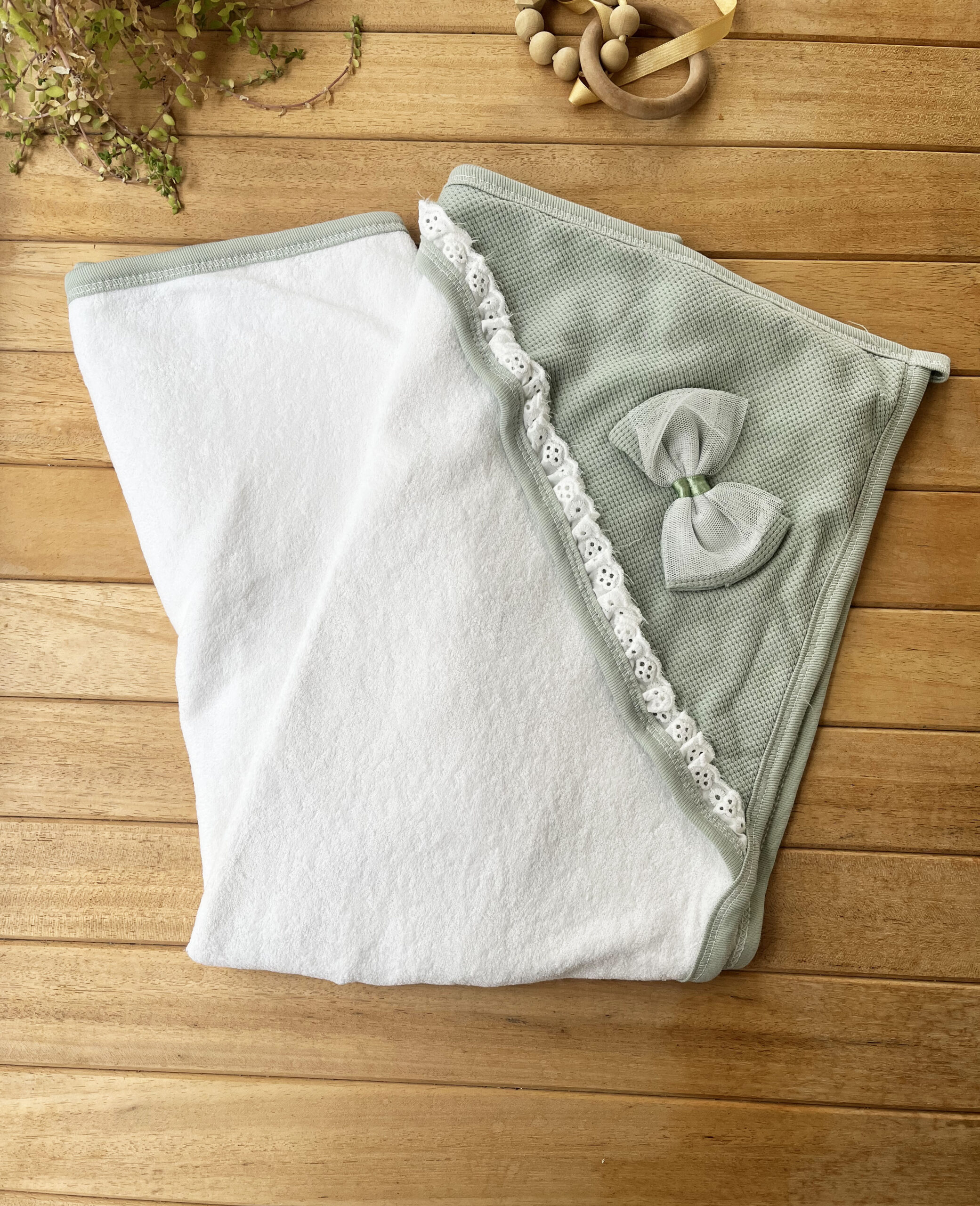 MK1T161Ç5023 Pamuklu 75x75 Fiyonklu Bebek Havlusu / Kundak - Yeşil - Görsel 1