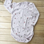 %100 Pamuk Ribana Dokulu Uzun Kollu Fitilli Lale Desenli Çıtçıtlı Body