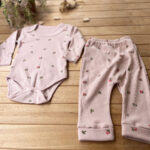 Kız Bebek 2’li Takım Lale Baskılı Uzun Kollu Fitilli Kaşkorse Çıtçıtlı Body