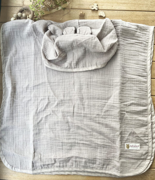 Bebekevi Kapişonlu Çift Katlı Müslin Pelerin(Panço)-Bej