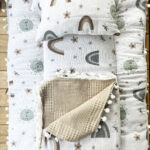 Gökkuşağı Desenli Çift Katlı Müslin ve Waffle Kumaş Alt Açma , Yastık ve Battaniye 3’lü Set 40×70 Tek Ebat