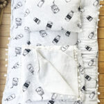 Milk Desenli Çift Katlı Müslin ve Waffle Kumaş Alt Açma , Yastık ve Battaniye 3’lü Set 40×70 Tek Ebat