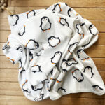 Naturel Penguen Desenli Pamuklu 80×90 cm Çift Kat Penye Bebek Battaniye