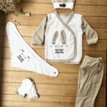 Turp 5'li Good Night Yazılı Kulaklı Unisex Hastane Çıkışı-Bej