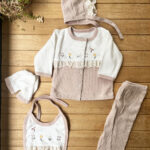 Turp Waffle Kumaş %100 Pamuk Fistolu Çiçekli 5'li Hastane Çıkış Seti-Pembe