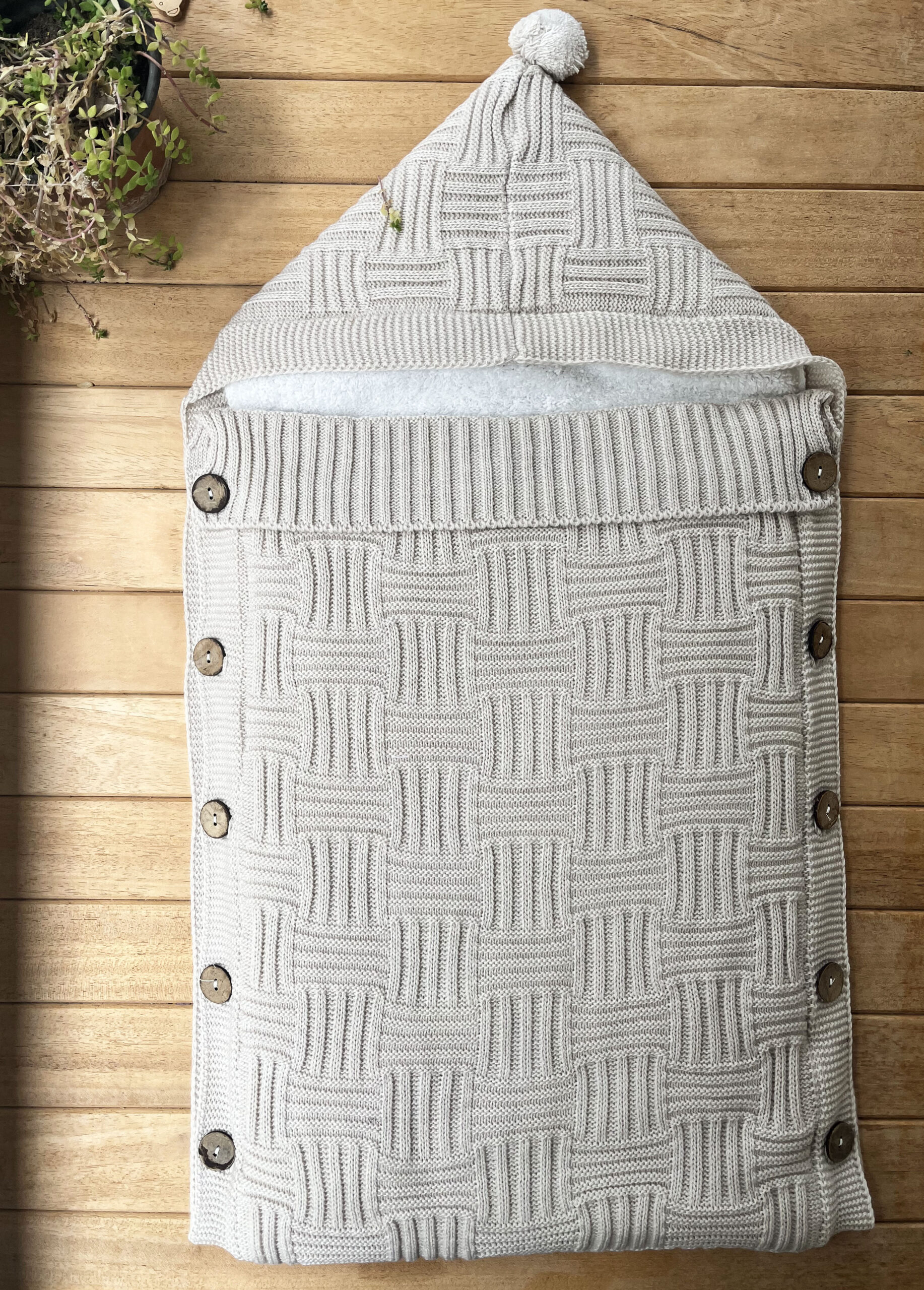 IMG_2789 Dışı Triko İçi Wellsoft Yumuşacık Sepet Örgü Desenli Kundak-Bej - Görsel 1