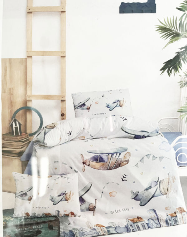 Bebek Yatağı Nevresim Seti-Uçak Desenli-%100 Pamuk