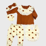 Cayzen Kahve Kalpli Kız Bebek Pamuklu Oeko-Tex Sertifikalı 5'li Takım