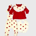 Cayzen Kırmızı Kalpli Kız Bebek Pamuklu Oeko-Tex Sertifikalı 5'li Takım
