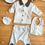 Thomas Erkek Bebek 5’li Hastane Çıkışı Seti – %100 Pamuk Yenidoğan Bebek Seti