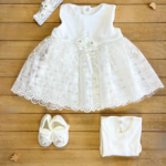 Tiasis Kız Bebek Dantel Detaylı Çiçek Kemerli İçi % 100 Pamuk Mevlüt Elbisesi