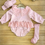 Cayzen Kız Bebek Fistolu 3 Parça Romper Çoraplı Bandanalı Yenidoğan Tulum Body - Gül Kurusu