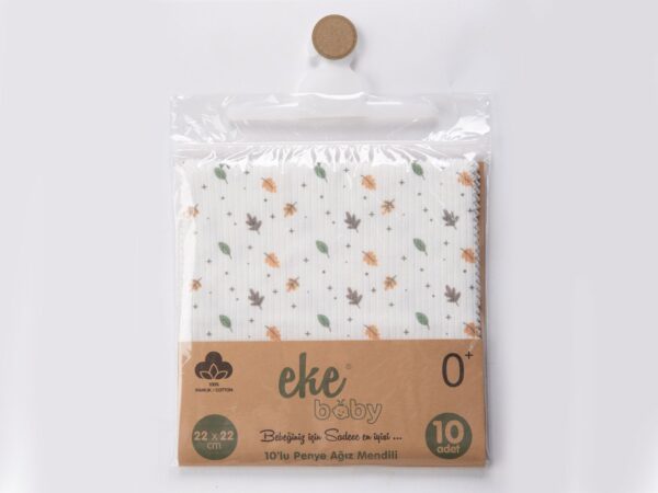 Yaprak Desenli Lüx Ağız Mendili 22x22 cm – Yumuşak Pamuklu Bebek Ağız Bezi