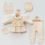 Cayzen Bayramlık Dantel Yaka Organik Pamuklu 5li Kız Hastane Çıkışı Zıbın Set